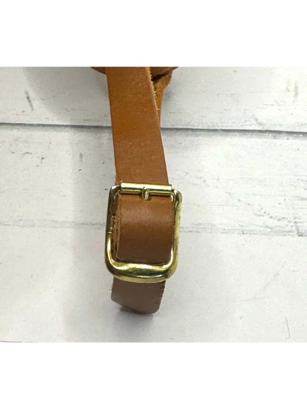 Brown Genuine Leather Luggage Tag With Gold Buckle & ID Card Slot For Travel